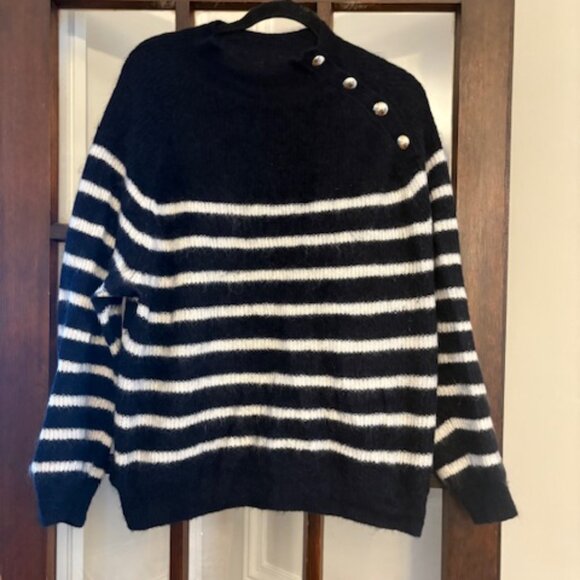 Sezane Trudy Jumper in Blue and White Stripes, Size XL - Picture 2 of 6
